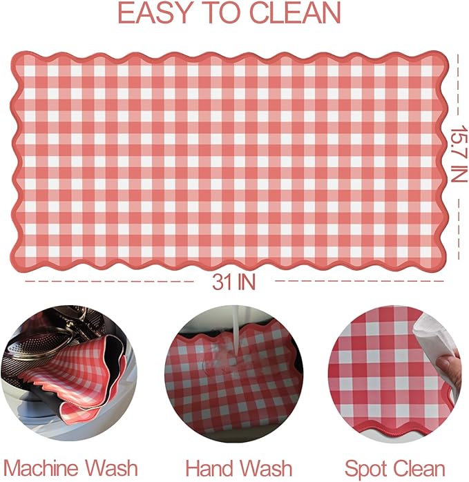Scalloped‌ Checkered Gingham Desk Mat Cute Red XXL Large Mouse Pad Kawaii Cottagecore ‌Vintage‌ Rustic Girly Keyboard Computer Mat Pad Aesthetic Cozy Office Desk Decor for Women