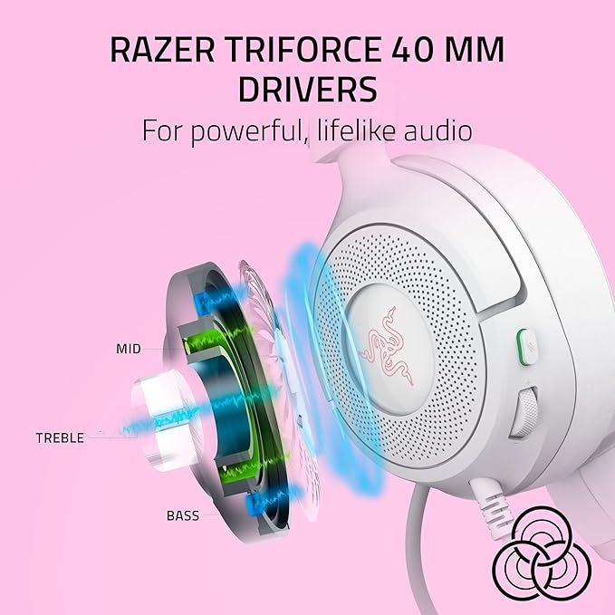 Razer Kraken Kitty V3 X Wired Gaming Headset: Kitty Ears - HyperClear Cardioid Mic - 40 mm Drivers - 7.1 Surround Sound - Comfy Ear Cushions - Cross-Platform via 3.5mm PC, PS5, Xbox, Switch 2 - White