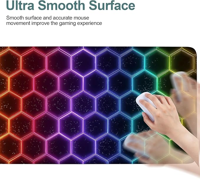 Honeycomb Extended Gaming Mouse Pad 35.4x15.7Inch Large Desk Mat Anti-Slip Rubber Base & Durable Stitched Edges for Gamers Smooth Mouse Writing Surface for Desk Office/Home