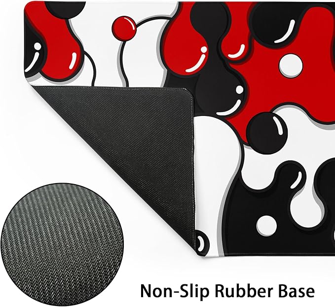 aportt Red Black White Mouse Pad XL Large Cool Geometric Japanese Extended Desk Mat 60X35 cm Non-Slip Rubber Base Stitched Edge Large XL Mousepad for Desk Gaming Laptop Desktop,24x14 Inch