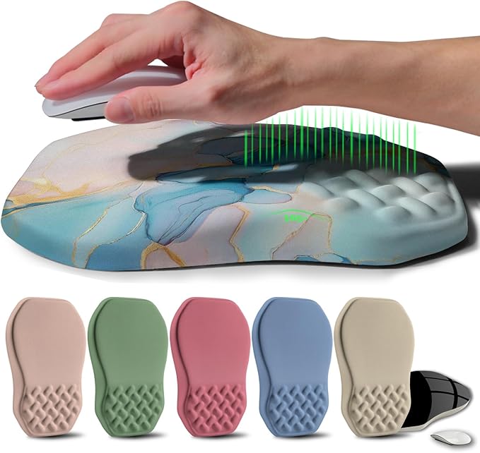 Ergonomic Raised Mouse Pad Wrist Support with Bilateral Slope Memory Foam Mousepad for Wrist Rest and Carpal Tunnel 11.8x7.9〃Blue Marble