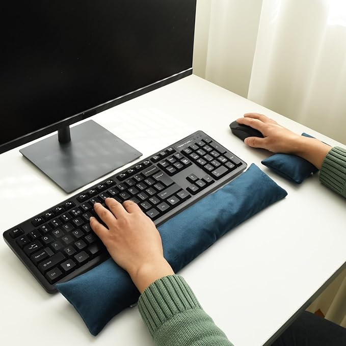 Keyboard Mouse Wrist Rest Bean Bag Set, Ergonomic Wrist Rest for Keyboard and Mouse Filled Ergo Beads, for Laptop, Desktop Computer (Dark Blue)