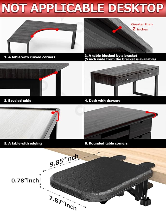 NODOCA Arm Rest for Desk, Ergonomics Wrist Rest, Desk Extender, Soft Sponge Built-in, Comfortable Arm Support for Desk, Foldable Elbow Rest for Desk, Home, Office(1pcs)