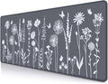 IMAYONDIA Cute Sage Gray Desk Mats Mousepad, Plant Floral Anime Mousepad Deskmat, Aesthetic Desk Pad, Minimalist Grey White Leaves Large Gaming Mouse Pad, Decor Accessories, 31.5 X 11.8