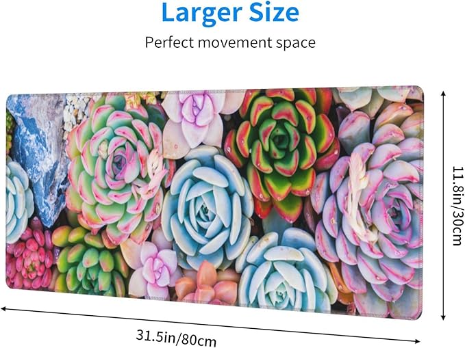 Succulents Mouse Pad Extended Large Gaming Mousepad XL Big Long Oversized Desk Mat Stitched Edges 31.5 X 11.8 Inch for Home Office