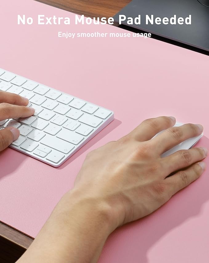 Aothia Faux Leather Desk Mat - Large Mouse Pad, Non-Slip PU Leather Blotter, Waterproof Writing Surface for Office and Home (Fairy Pink, 40" x 24")