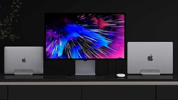 Aluminum Laptop Vertical Stand Organizer, Sturdy Laptop Computer Holder Desktop Stand Compatible with new Retina Apple MacBook Pro/Air/Neo, Mac mini & iPad Pro - Spacegrey