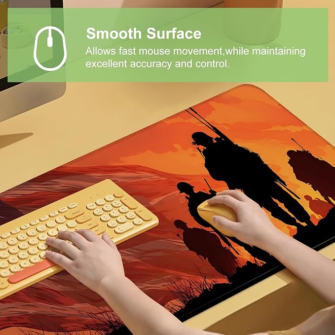 Desk Mat, XXL Extended Gaming Pad for Desktop, 31x12 Inches Patriotic Soldier Silhouette with Flag, Large Non-Slip Vegan Leather Keyboard Mouse Mat for Home Office