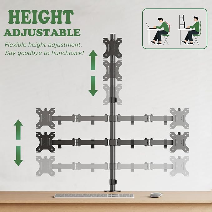 3 Monitor Desk Mount for 17 to 32 inch Screens, Fully Adjustable Triple Monitor Stand with Tilt,Swivel,Rotate, Each Arm Holds up 17.6 lbs,VESA Mount 75x75/100x100mm, Clamp & Grommet Kit