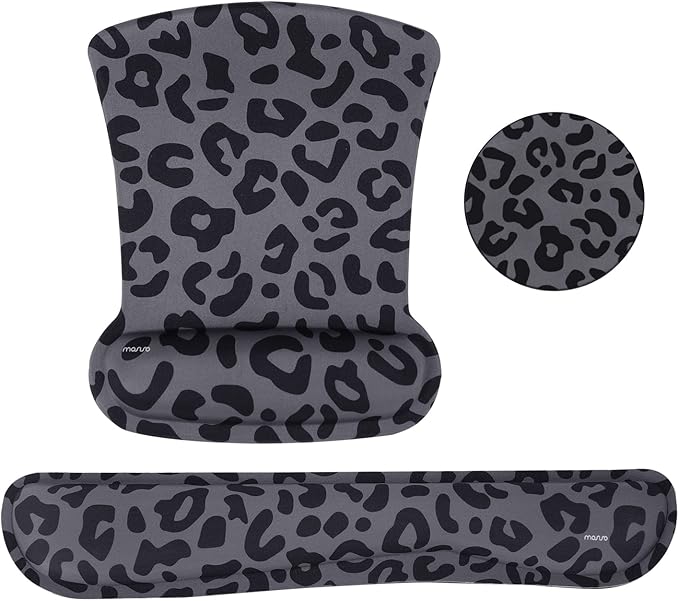 MOSISO Wrist Rest Support for Mouse Pad&Keyboard Set, Leopard Grain Ergonomic Mousepad&Coaster Non-Slip Base Home/Office Easy Typing Cushion with Neoprene Cloth&Raised Memory Foam, Black