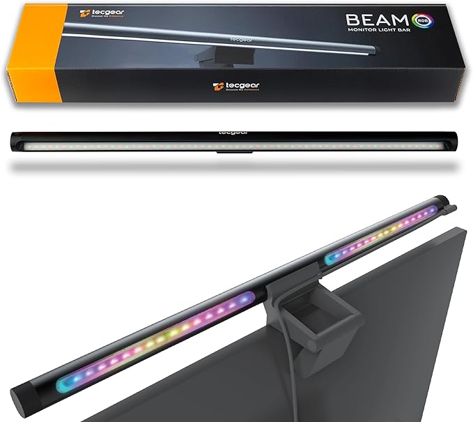 Beam Monitor Light Bar, LED Light bar for Eye Caring, e-Reading, LED Desk Lamp with Auto-Dimming, Touch Control, No Screen Glare, Space Saving, Home Office Task Lamps Black (RGB Backlight)