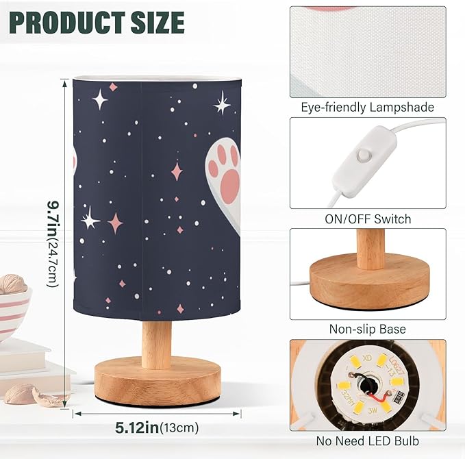 Cute Cat LED Table Lamp, Bedside Lamp with Linen Lampshade, Flicker-Free Eye Care USB Plug in Nightstand Lamp, for Bedroom and Office
