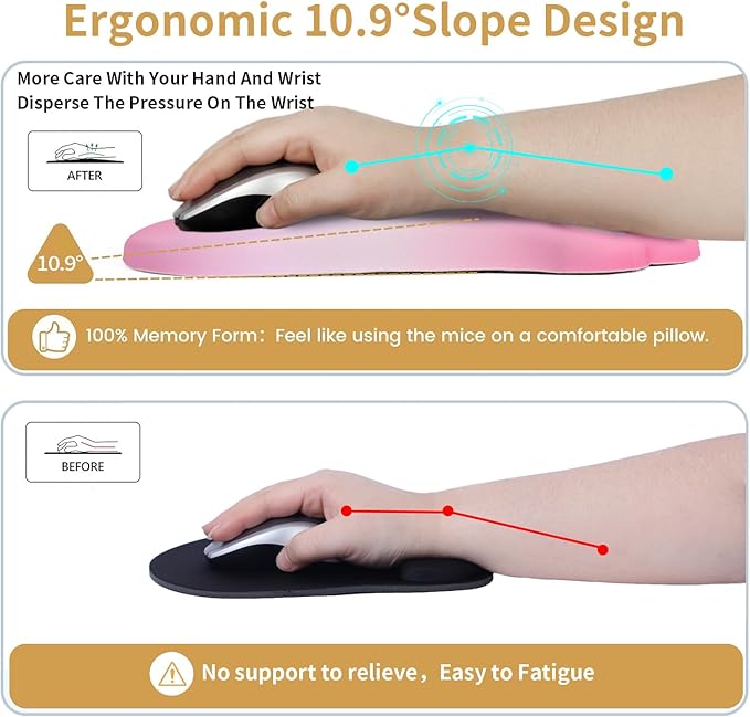 L-SPOUTTO Ergonomic Mouse Pad with Wrist Rest,Cute Cat Paw Mousepad Wrist Support,Comfortable Massage Design Computer Pain Relief Mouse Pad with Non-Slip PU Base for Desk Laptop Gaming,Gradient Pink