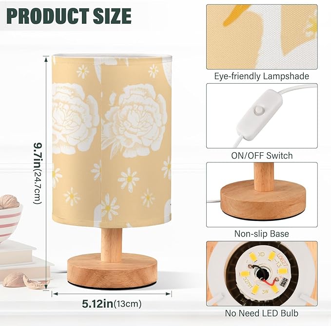 Beige Duck LED Table Lamp, Bedside Lamp with Linen Lampshade, Flicker-Free Eye Care USB Plug in Nightstand Lamp, for Bedroom and Office