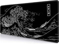 IMAYONDIA Japanese Great Wave Large Mouse Pad (35.4x15.7 in), Black Gaming Mouse Pad Anime XXL, Extended Kanagawa Mouse Mat Desk Pad, Non-Slip Rubber Base Long Computer Mice Pad