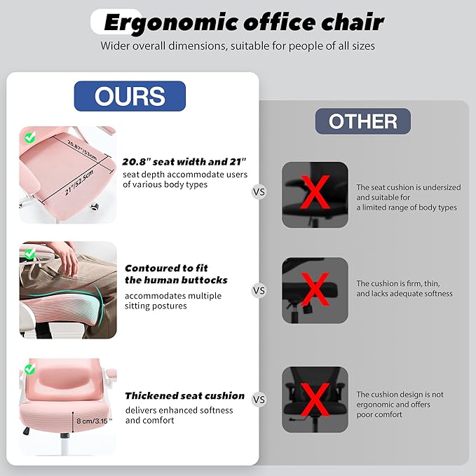 Fizzin Ergonomic Office Chair, 400 LBS Desk Chair with Adjustable Lumbar Support, High Back Breathable Mesh Computer Chair Rolling Work Swivel Task Chairs, Comfy Home Office Desk Chair (Pink)
