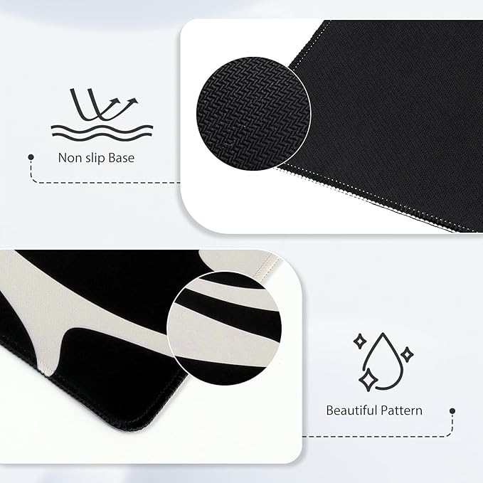 iCasso Desk Mat, XXL Large Gaming Mouse Pad, Anti-Slip Rubber Base Mousepad with Stitched Edges, Keyboard Mouse Mat Big Desk Pad for Work, Game, Office, Home, Zebra Black