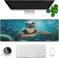 Desk Mat, Cute Turtle Smiling Under The Sea Extended Gaming Mouse Pad Large, 31.5"x11.8" Big Mouse Pad with Non-Slip Base and Stitched Edge, Long Computer Keyboard Mouse Mat for Home Office Work