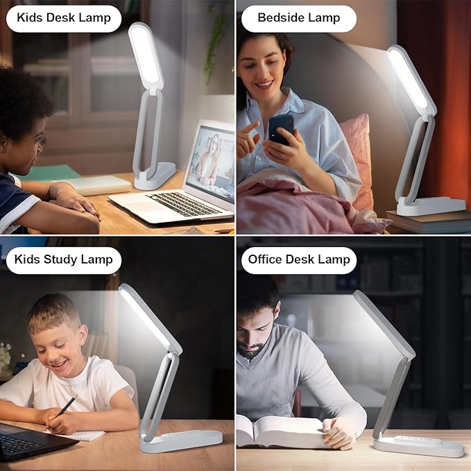 LED Desk Lamp for Office Home & Battery Operated Lamp Rechargeable Lamp Foldable & Portable Light, LED Desk Light Strip, 3 Brightness Dimmable Small Desk Lamp Wireless Reading Lamp (White)