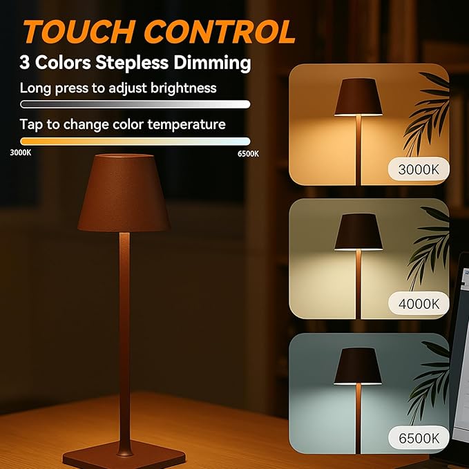 2 Pack Minimalistic Cordless Table Lamps - 2000mAh Rechargeable, Touch Control, 3 Colors Stepless Dimming LED Bottle Lamp Kit for Home & Camping