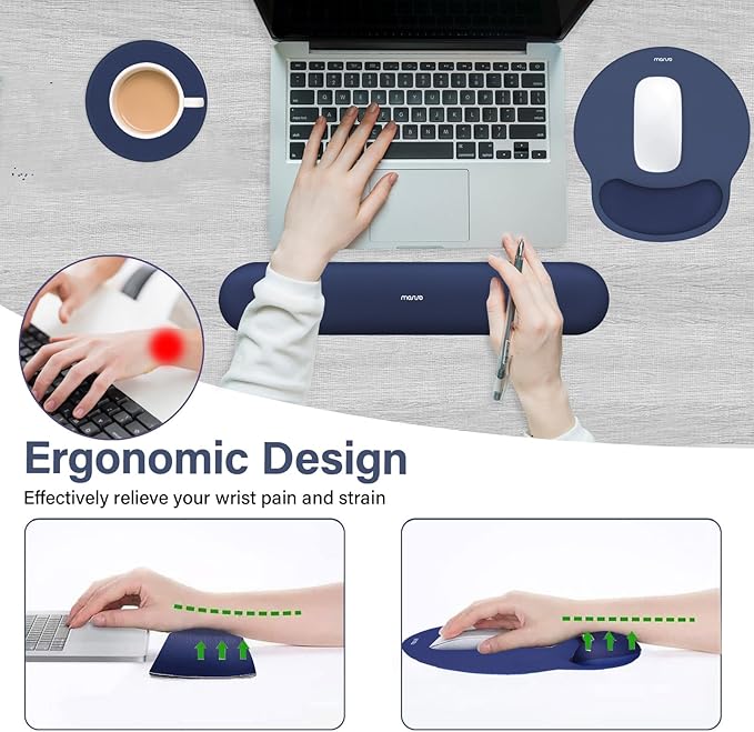 MOSISO Wrist Rest Support for Mouse Pad&Keyboard Set, Circle Curved Ergonomic Mousepad&Coaster Non-Slip Base Home/Office Wrist Support&Easy Typing Pad with Soft Cloth&Silicone Lining, Navy Blue