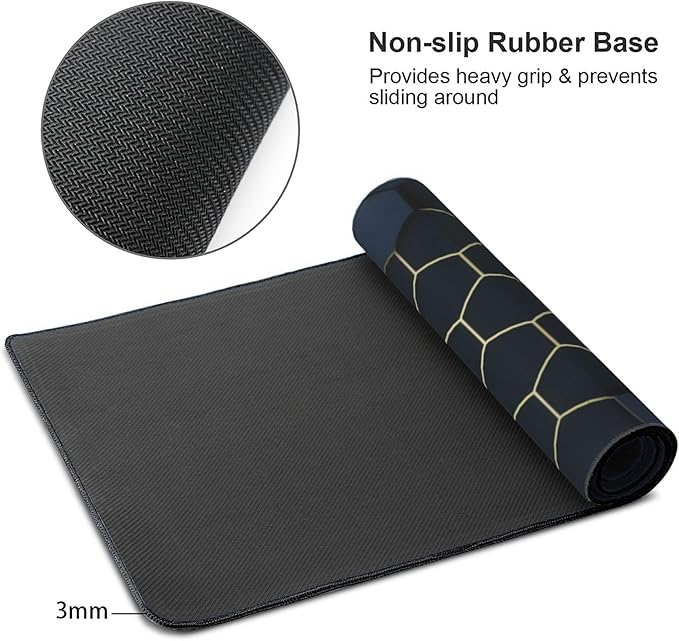 Desk Mat, Hexagon Gold Honeycomb XXL 35.4"x15.7"Large Gaming Mouse Pad, 3mm Thick Gaming Keyboard Pad,Desk Pad Non-Slip Rubber Base with Stitched Edges for Office Game Home Decor