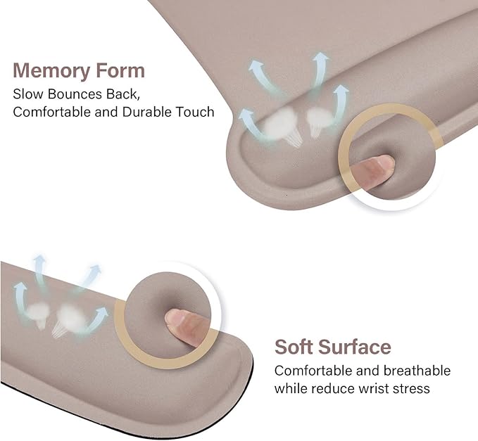 MOSISO Wrist Rest Support for Mouse Pad & Keyboard Set, Ergonomic Mousepad Non-Slip Base Home/Office Easy Typing Cushion with Neoprene Cloth & Raised Memory Foam, Taupe Brown