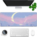 Desk Mat, Anime Moon City Night Scene Extended Gaming Mouse Pad Large, 31.5"x11.8" Big Mouse Pad with Non-Slip Base and Stitched Edge, Long Computer Keyboard Mouse Mat for Home Office Work