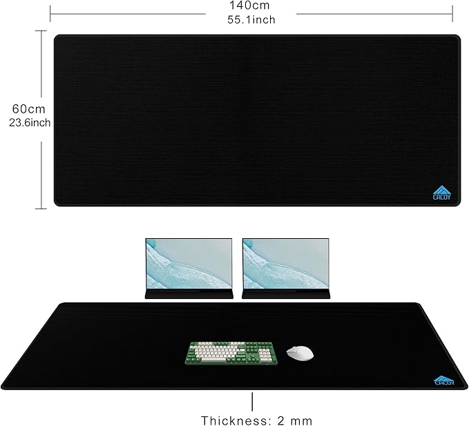 Cacoy 55" x 24" Extended Gaming Mouse Pad, XXL Large Mousepad for Full Desk, Oversized PC Computer Mouse Mat with Smooth Tracking Surface and Stitched Edge, Non-slip Rubber Base Office Desk Mat, Black