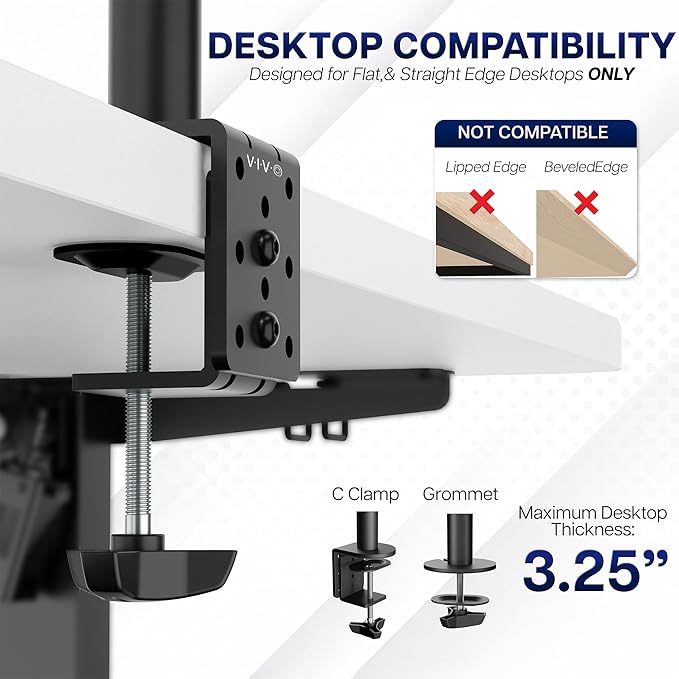 VIVO Dual Ultrawide Monitor Desk Mount, Heavy Duty Fully Adjustable Steel Stand, Holds 2 Computer Screens up to 38 inches and Max 22lbs Each, Black, STAND-V038