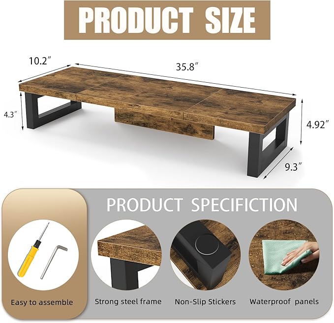 WESTREE Dual Monitor Stand Riser – Wood and Steel