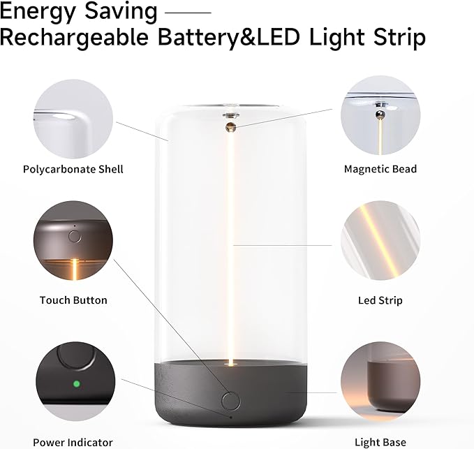 AUGE LIGHT Mini Minimalist Table Lamp Cordless Lamp Rechargeable Table Lamp Portable Nightstand Lamps Desk Lamps for Home Office Unique Ambient Light Mood Lighting for Desk Decor Beside(Dark Gray)