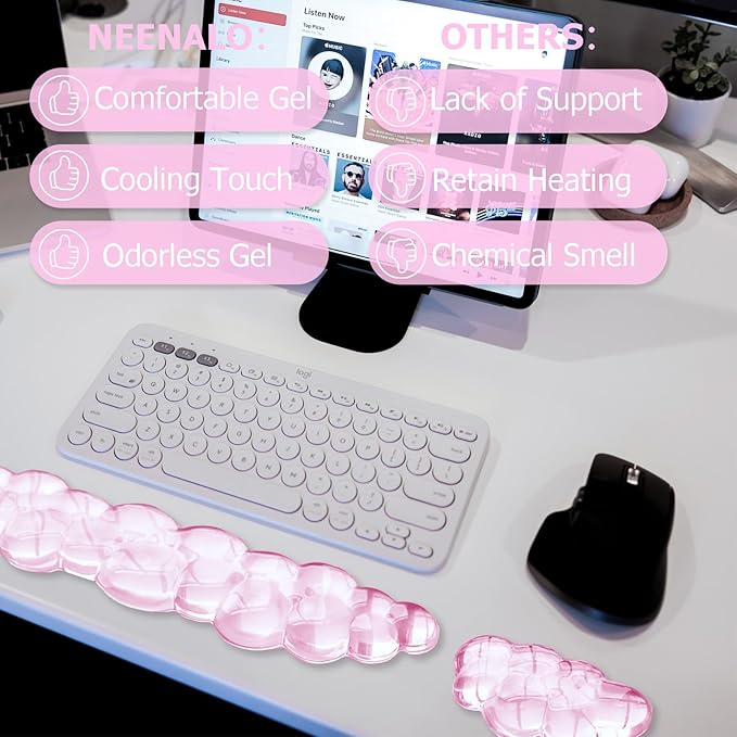 Gel Cloud Wrist Rest Keyboard, Cute Wrist Rest for Computer Keyboard, Ergonomic Keyboard Wrist Rest and Soft Mouse Wrist Rest for Typing, Suitable for Office, Home, Computer, Gaming, Pink