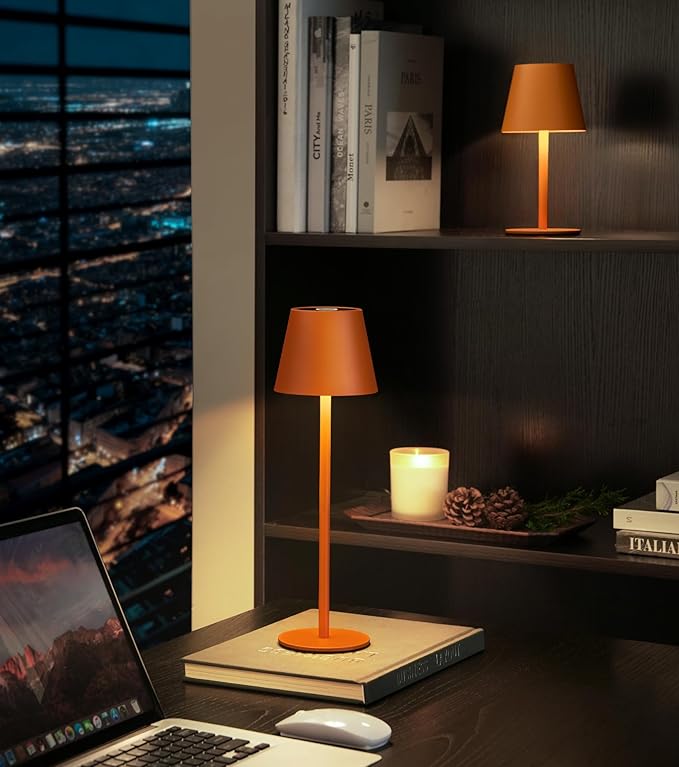 3 Pack Cordless Table Lamp, Portable Battery Operated Lamp with 3 Color Temps and Stepless Dimming, Rechargeable Table Lamp for Dinner, Desk, Cafe, Outdoor (Orange)