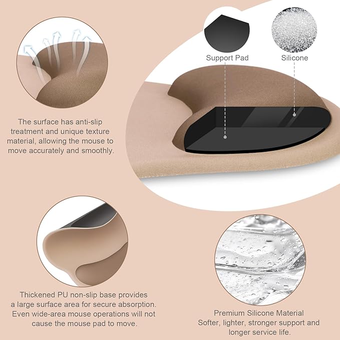 MOSISO Wrist Rest Support for Mouse Pad&Keyboard Set, Circle Curved Ergonomic Mousepad&Coaster Non-Slip Base Home/Office Wrist Support&Easy Typing Pad with Soft Cloth&Silicone Lining, Mocha