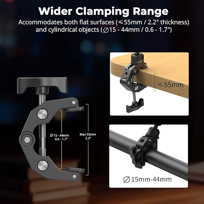 SmallRig 25.9" Magic Arm with Super Clamp, Overhead Phone Mount, Flexible Desk Camera Mount with 1/4" Screw and Cable Clip, Max Load 2.2lb, for iPhone, Action Camera, Video Light, Webcam, Mic - 5625