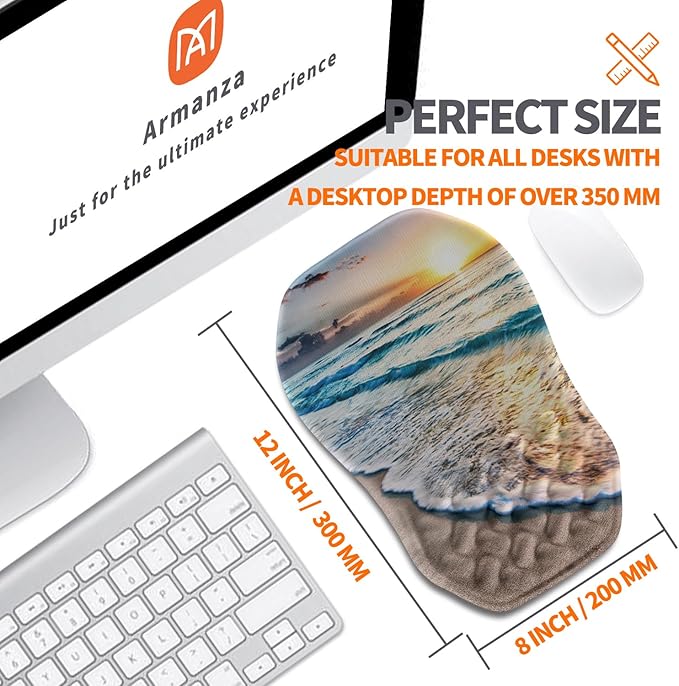 Ergonomic Slope Mouse Pad Wrist Support, Wrist Rest Mousepad for Carpal Tunnel with Massage Bulge and Slow Rebound Memory Foam (12x8 inch, Sunrise Beach)