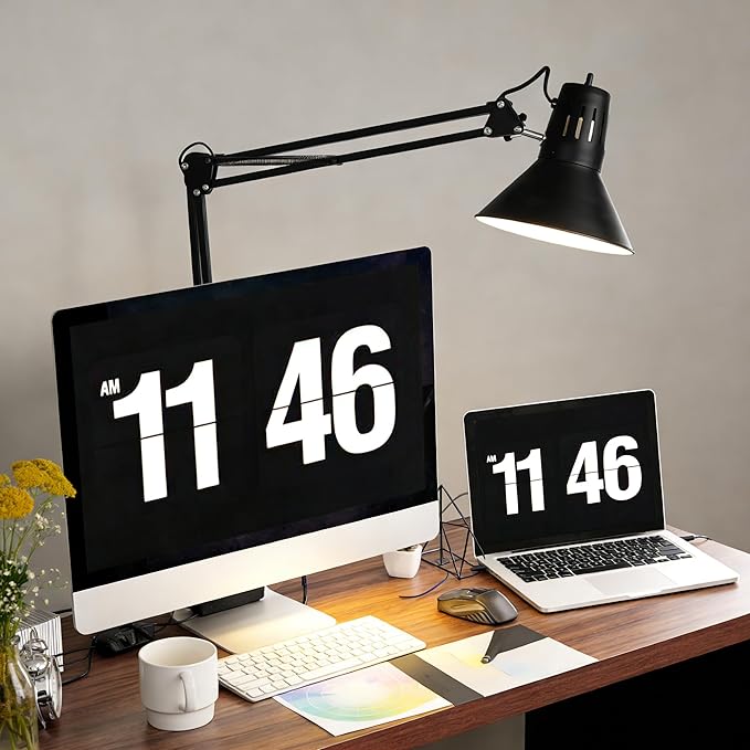 2 Pack LED Desk Lamp With Clamp for Office Home, Eye-Caring Desk Light with 360°Adjustable Extra Tall Metal Swing Arm, High Intensity Clamp w/A19 E26 Bulb for Working Reading, Table Lamps Warm Light