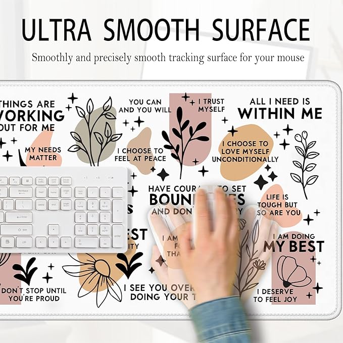 Boho Inspirational Large Mouse Pad 31.5x15.7inch, Daily Reminders Mental Health Large Extended Computer Desk Mat Mousepad for Keyboard and Mouse, Office Desk Accessories