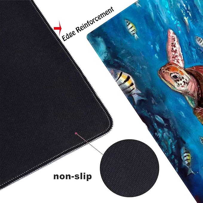 Watercolor Turtle Non-Slip Rubber Large Mouse pad for Desk,Large Gaming Mouse Pad XXL Extended Mouse pad with Stitched Edges Non-Slip Base Water Resist Pad Desk Mat 35.4x15.7inch