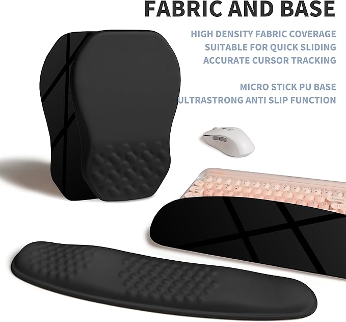 2-in-1 Ergonomic Set, Wave Keyboard Wrist Rest and Massage Slope Mouse Pad Wrist Support, Rebound Memory Foam for Ergonomic Wrist Support (Black)