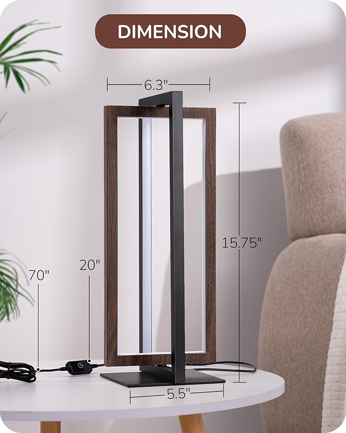EDISHINE Modern LED Table Lamp, Stepless Dimmable Minimalist Bedside Lamp, MAX 750LM, 3 Color Temperature, Switch Control Nightstand Lamp for Living Room Bedroom, Angle Adjustable