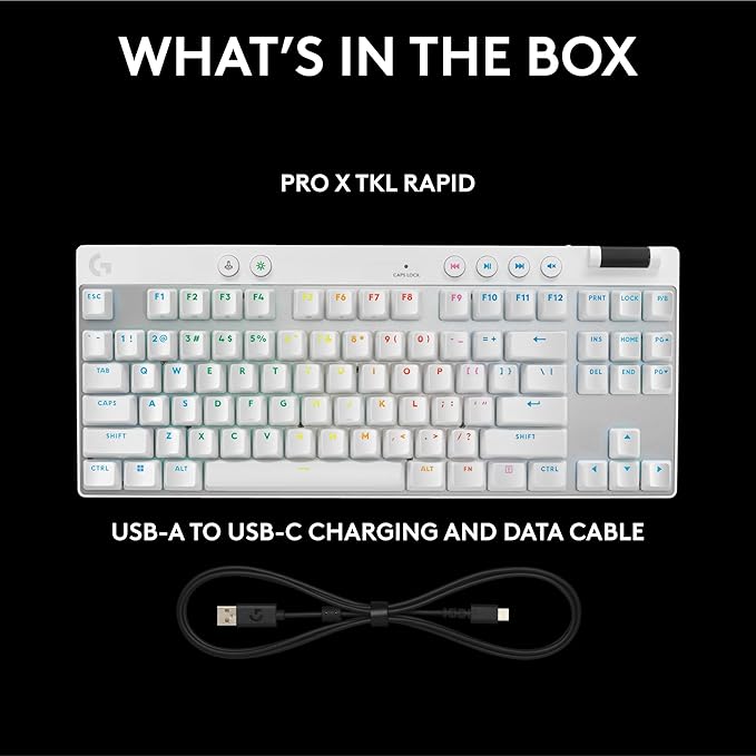 Logitech G PRO X TKL Rapid (Tenkeyless) Wired Gaming Keyboard: Magnetic Analog Switches with Rapid Trigger, Lightsync RGB, Detachable USB-C Cable, Volume Roller & Media Buttons - White