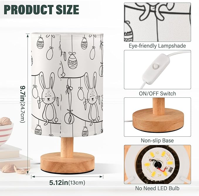 White Light LED Table Lamp, Bedside Lamp with Linen Lampshade, Flicker-Free Eye Care USB Plug in Nightstand Lamp, for Bedroom and Office