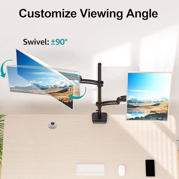 MOUNT PRO Vertical Dual Monitor Mount, Stacked Monitor Stand for 2 Computer Screens up to 32 inches, Fully Adjustable Full Motion Display Desk Mount, Each Arm Holds up to 17.6lbs, VESA Mount