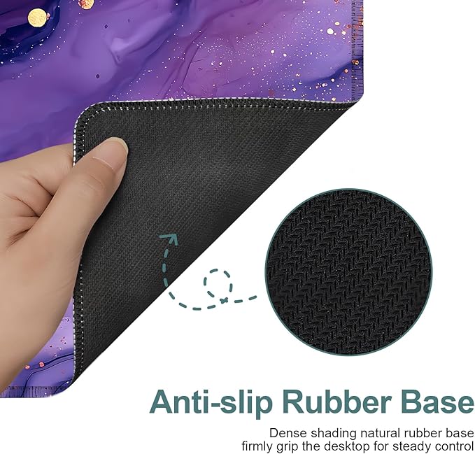 Purple Marble Extended Gaming Mouse Pad 35.4x15.7Inch Large Desk Mat Anti-Slip Rubber Base & Durable Stitched Edges for Gamers Smooth Mouse Writing Surface for Desk Office/Home