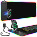 Mouse Pad with Foldable Phone Holder & Wireless Charger, XL RGB Gaming Mousepad 31.5"x11.8" Large Desk Mat for Keyboard, Home Desk Pad with Dual Qi Charging Station | 11 Colors & 5 Modes | Waterproof