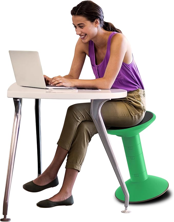 Storex Wiggle Stool – Active Flexible Seating for Classroom and Home Study, Adjustable 12-18 Inch Height, Green (00304U01C)