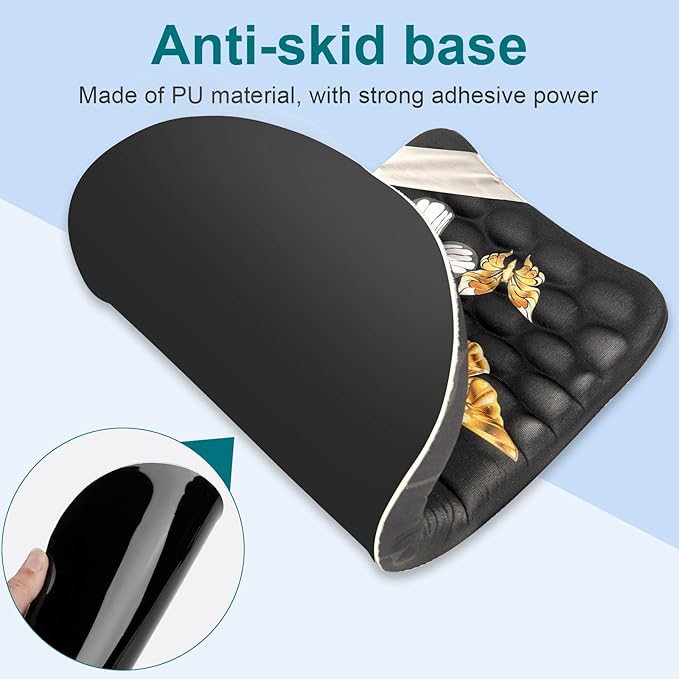 Ergonomic Wrist Mouse Pad with Massage Design, Wrist Rest Pain Relief Mousepad with Memory Foam Non-Slip PU Base, Mouse Pad with Wrist Support for Wireless Mouse & Desk, Y Butterfly B