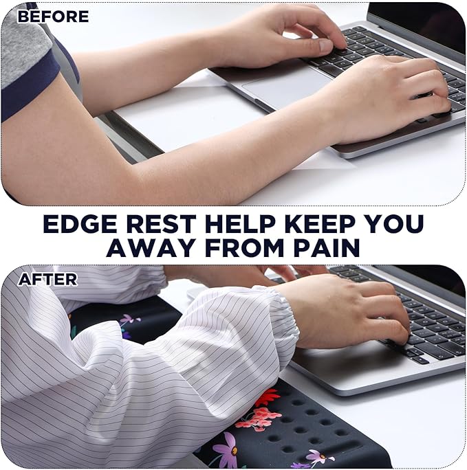 2 Pcs L-Shaped Desk Wrist Rest Elbow Pad Set Desk Edge Rest Cushion Non-Slip Memory Foam Arm Padding Wrist & Forearm & Elbow Comfort Support for Table or Table Edge(Floral Style)